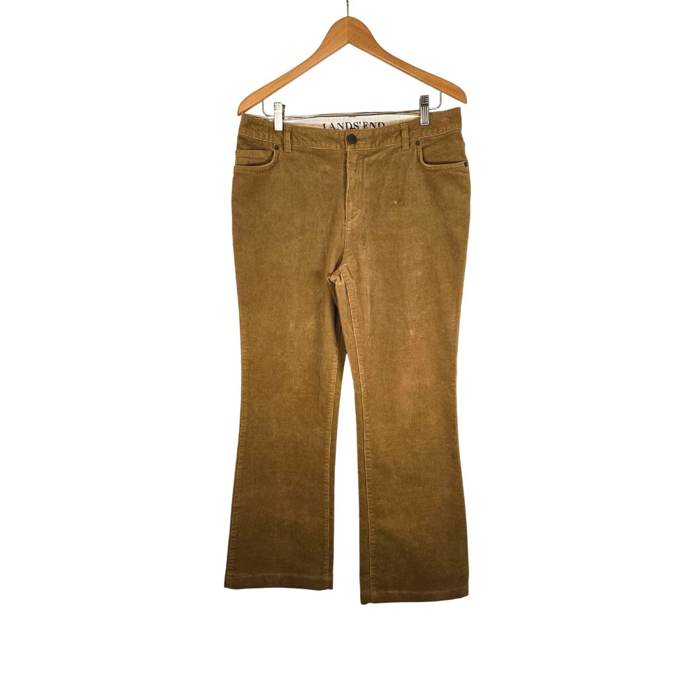 Lands' End Women's Corduroy Pants Size 12 Tan Casual Wide Leg Comfort Trousers